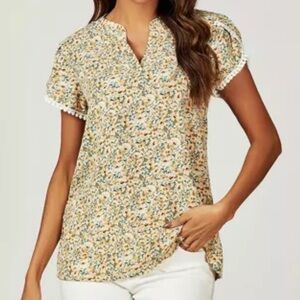 Yellow Boho Top, Puff Sleeve